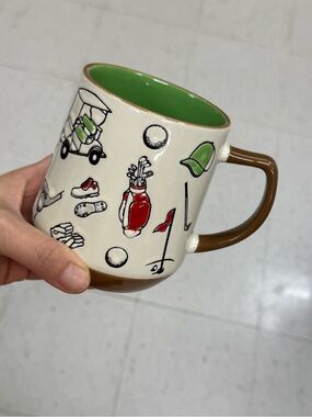 Golf Themed Ceramic Mug in Green, Brown, Cream